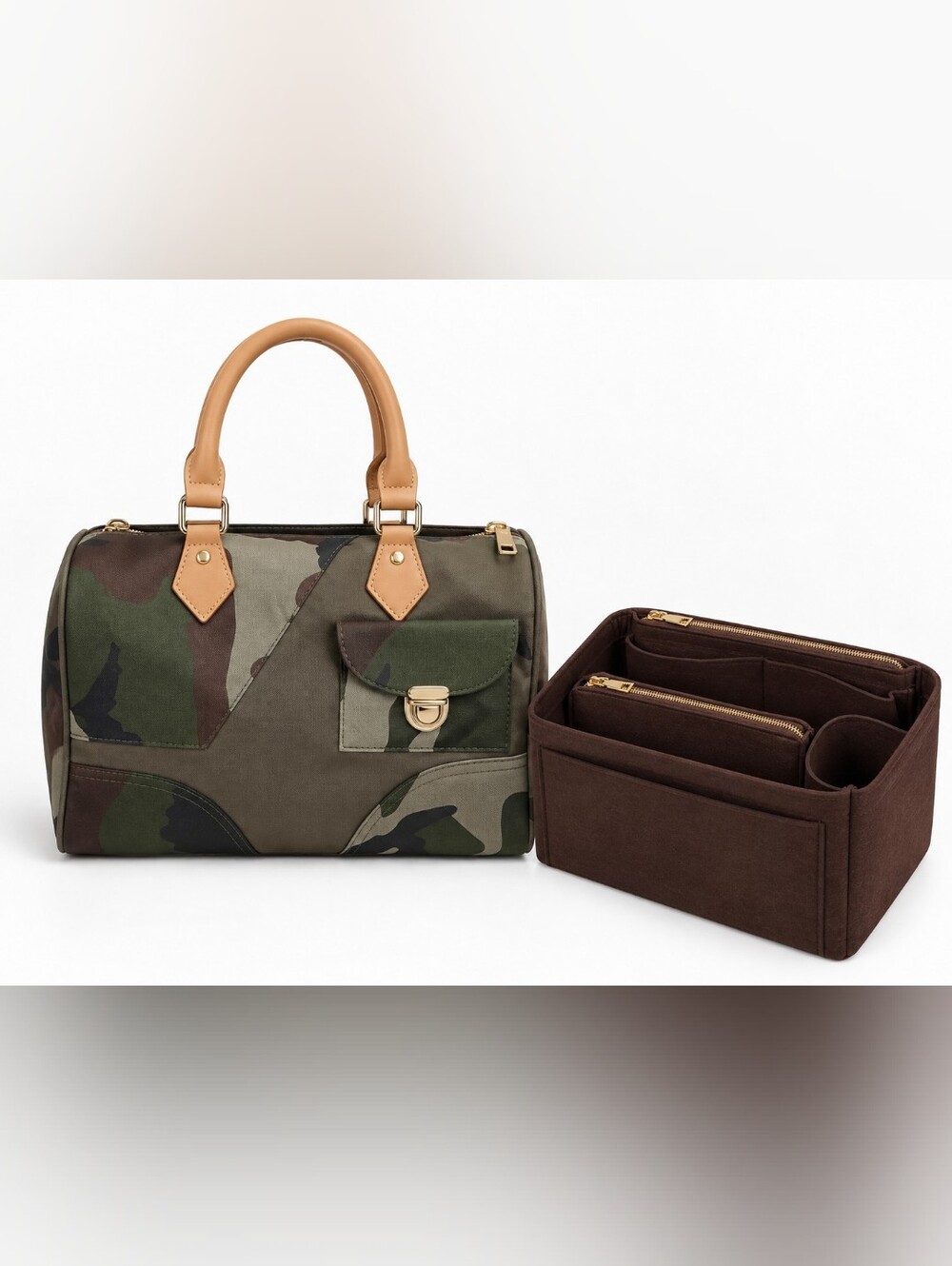 Camo Canvas Satchel Handbag + Removable Organizer Insert NWOT